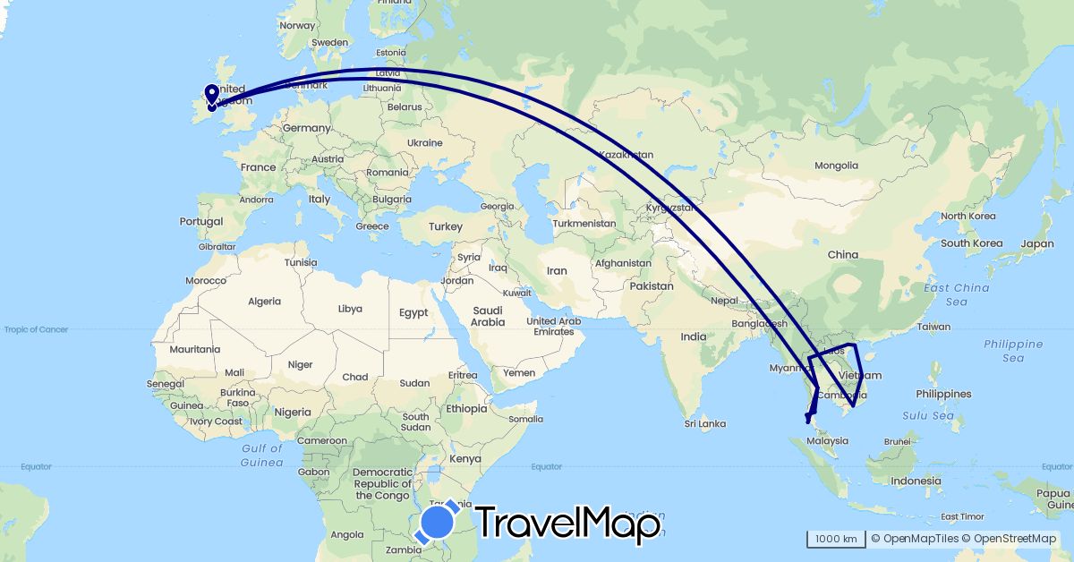 TravelMap itinerary: driving in Ireland, Thailand, Vietnam (Asia, Europe)